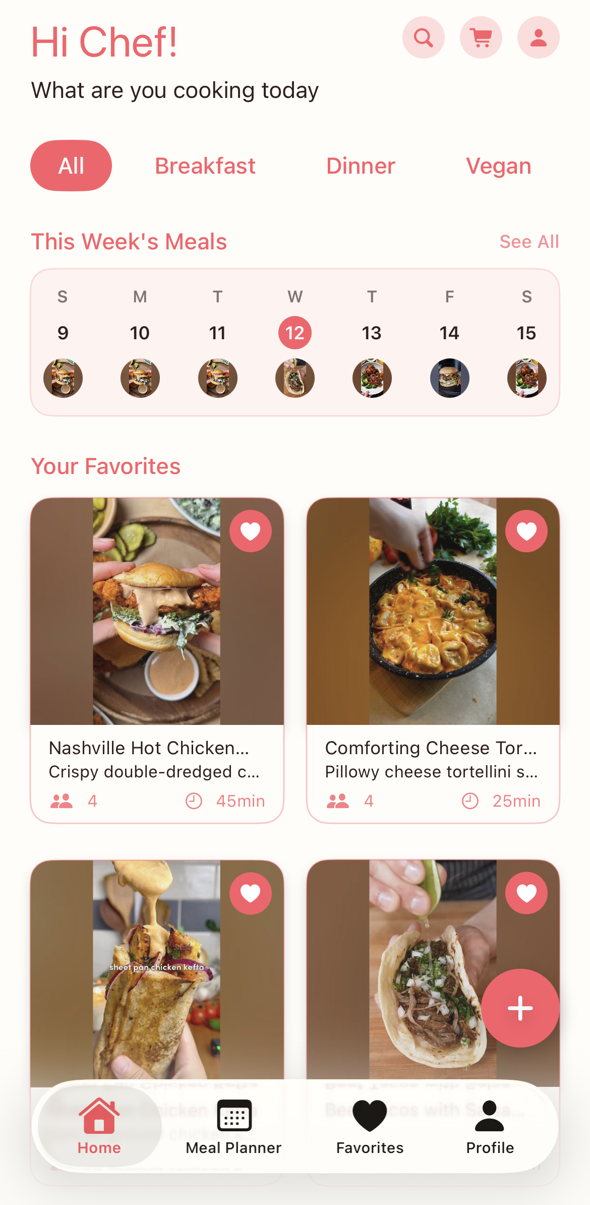 The KitchenKreate home screen
