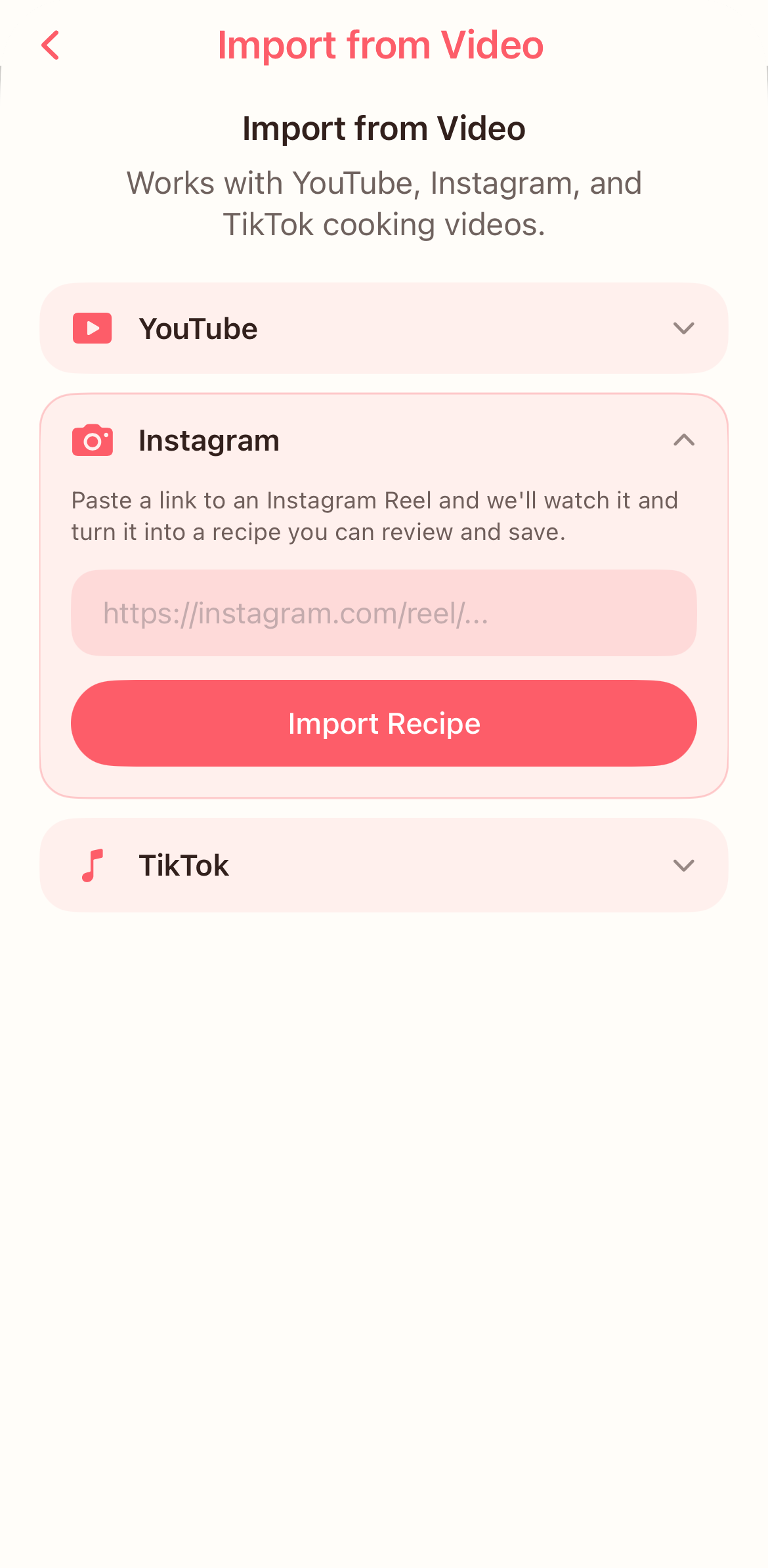 Import a recipe from an Instagram Reel
