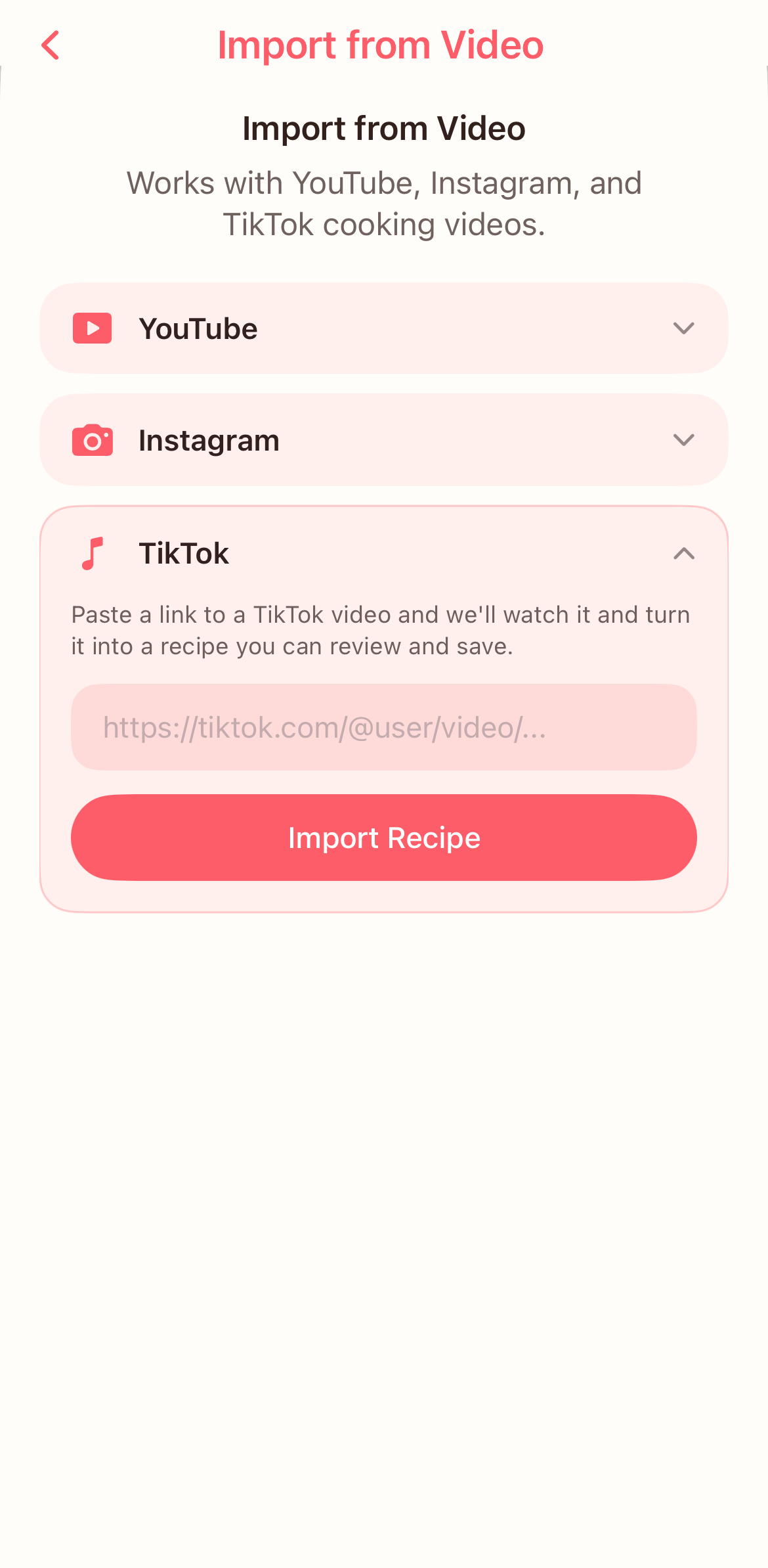 Import a recipe from a TikTok video